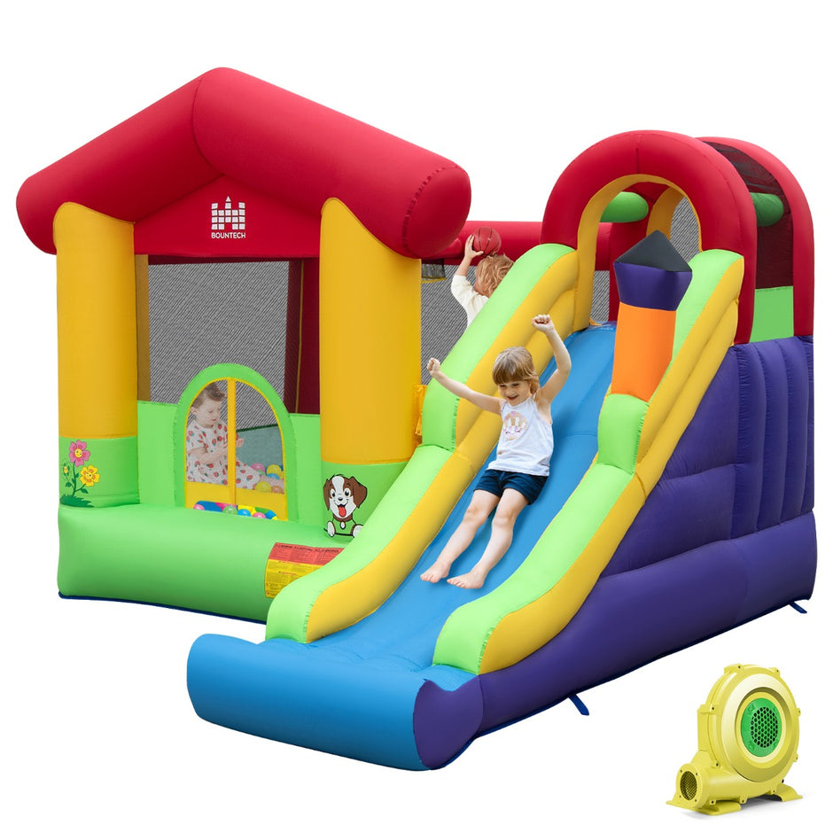 Hoppaborg – Uppblåsbart lekslott för barn med rutschkana – 325 x 290 x 205 cm – Färgglad