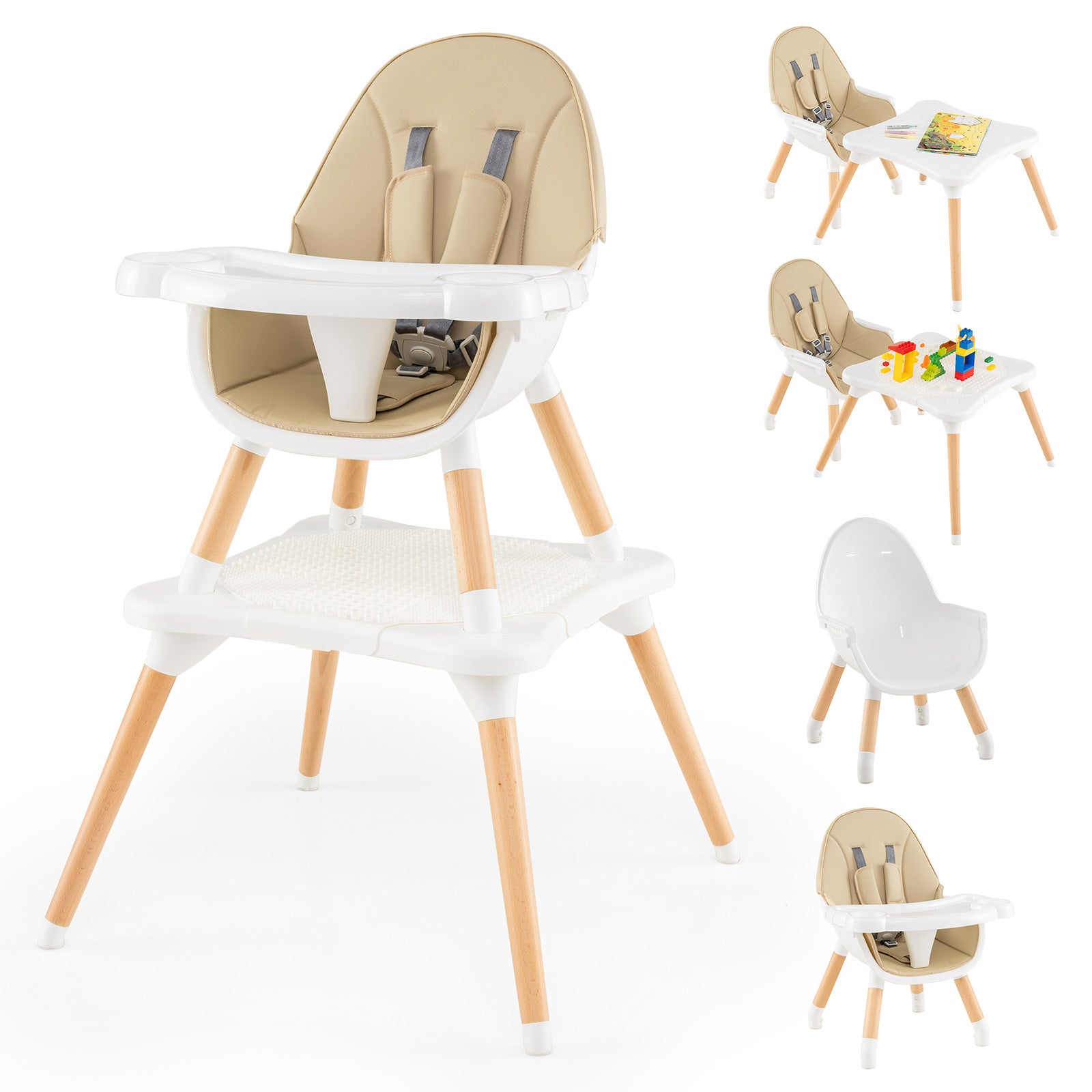 Höga – stolar för spädbarn och småbarn i omvandlingsbordstolset med byggklossbord – 6 1 – Beige