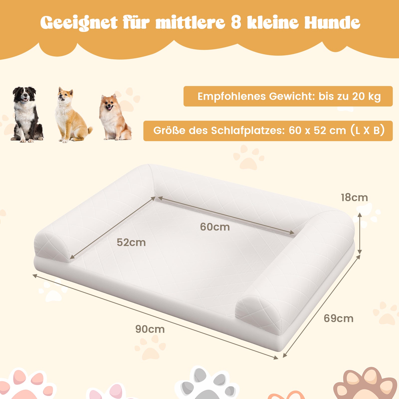 Ortopedisk – hundsäng för medelstora hundar hundsoffa med äggformad kistaskum – Beige