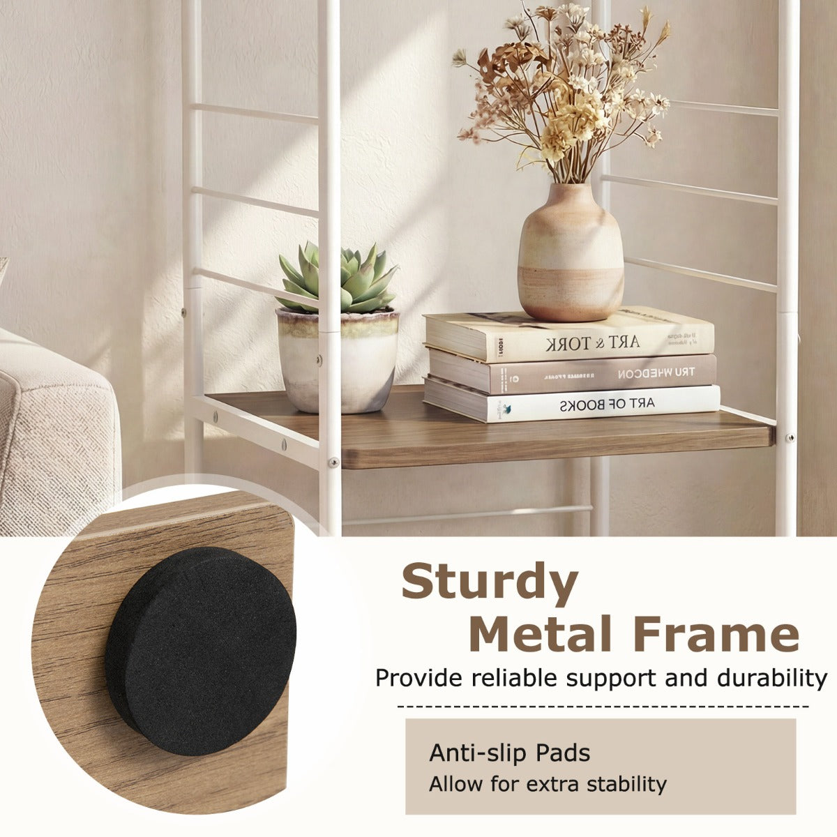 våningar – roterande bokhylla 360° roterbart boktorn med metallram Vitt och Naturfärgad – 4 – Natur