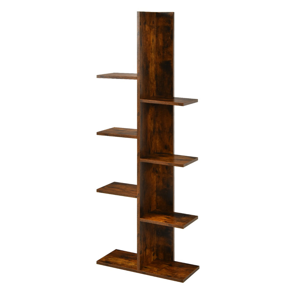 Trädformad – bokhylla med hyllor, fristående kontorshylla, – 8 50 x 20 x 141 cm – Brun