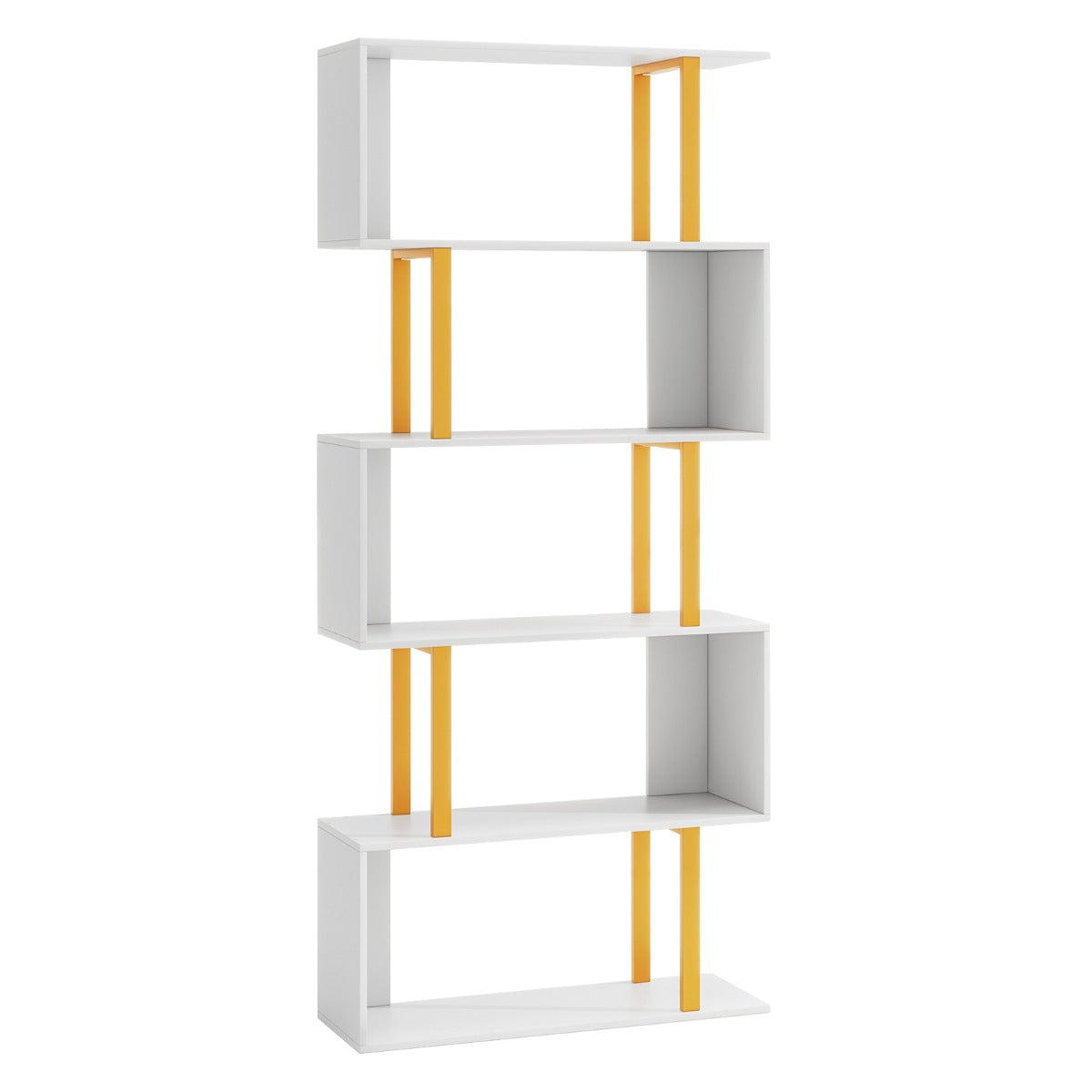 Bokhylla – stående med nivåer S formad kontorshylla – 5 70 x 24 x 157 cm – Vit