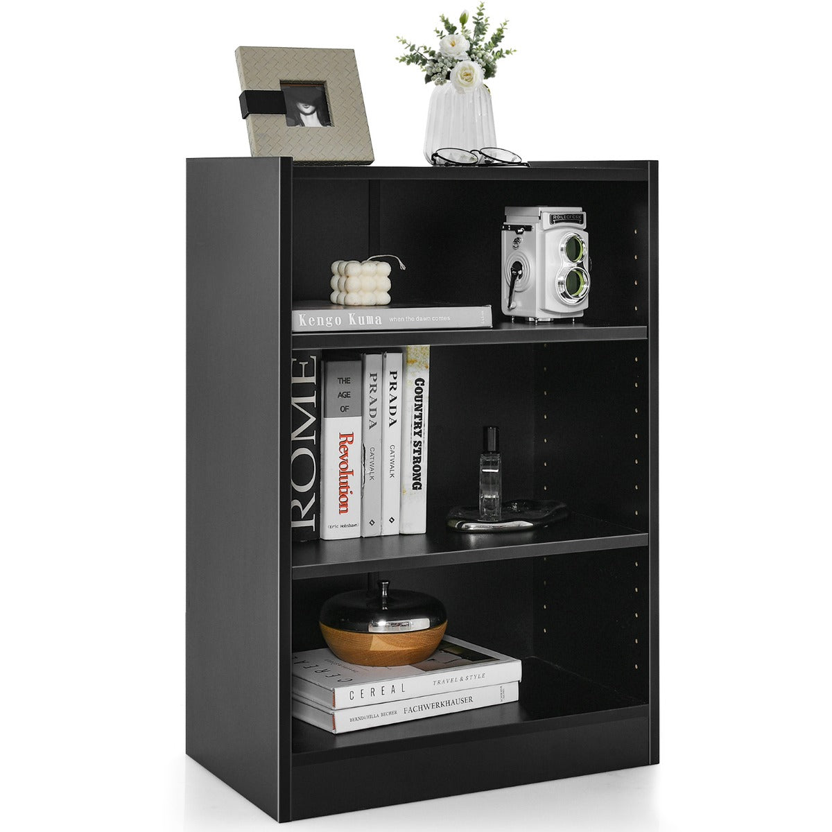 Bokhylla – Ståhylla med fack justerbara hyllor – 3 50 x 30 x 75 cm – Svart