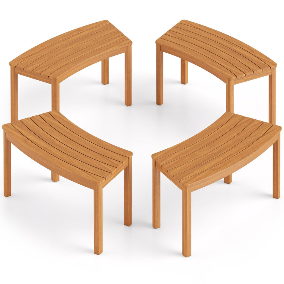 set – trädgårdsbänk i trä utan ryggstöd sittbänk böjd parkbänk – 4 – Natur