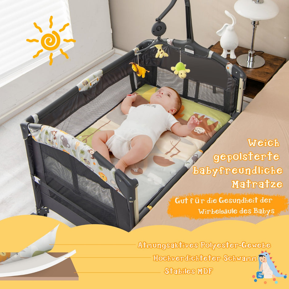 Bärbar – babylekhage i konvertibel med säng – 3 1 107 x 72 x 80,5 cm – Grå