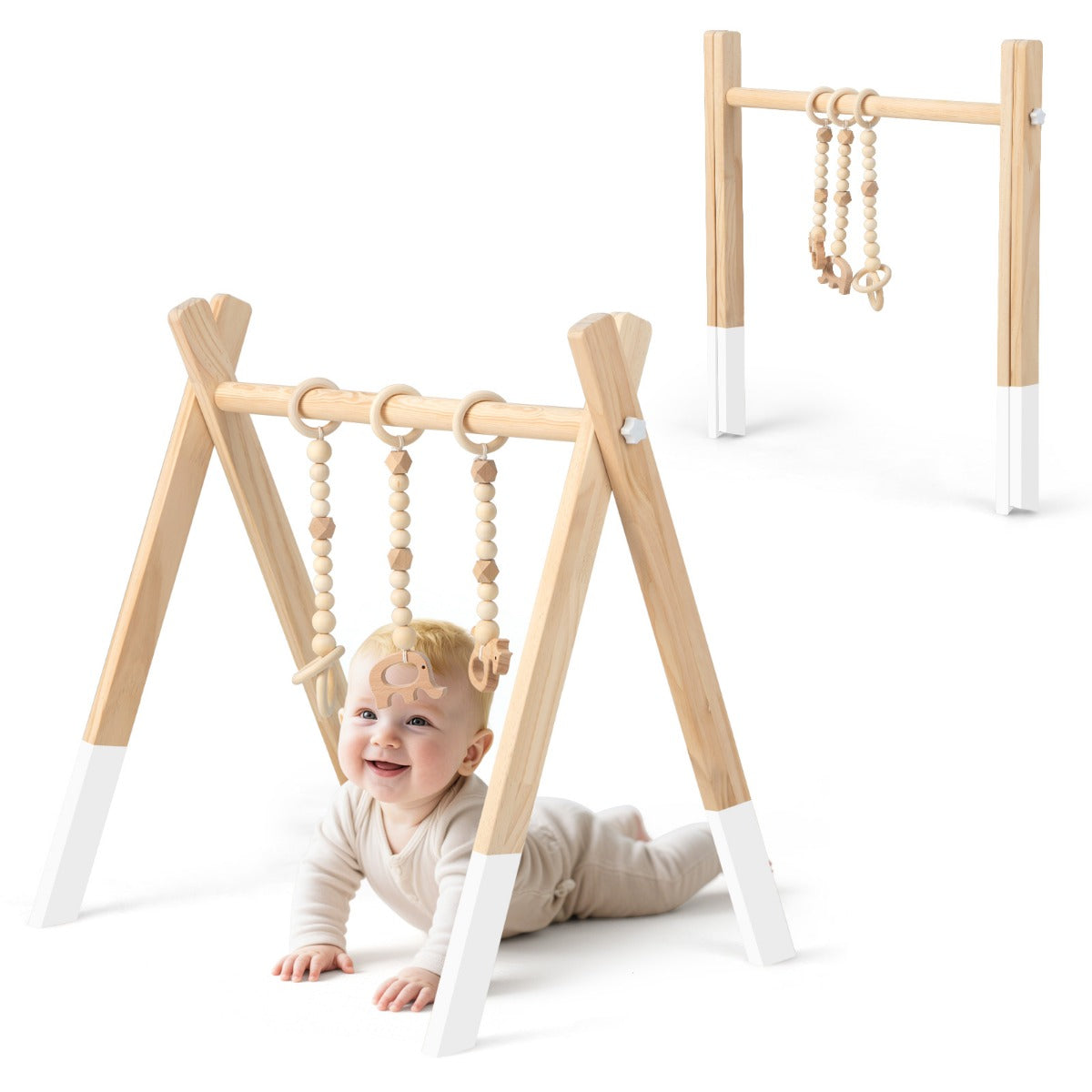 Baby – Play Arch Trä Lek Trapets Fällbar Gym – 60 x 44 x 60 cm – Vit