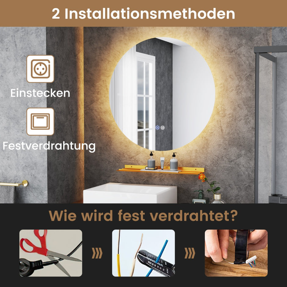 Rund – Badrumsspegel med Belysning och Touch Switch Minnesfunktion Väggspegel – Ø 60 cm – Silver