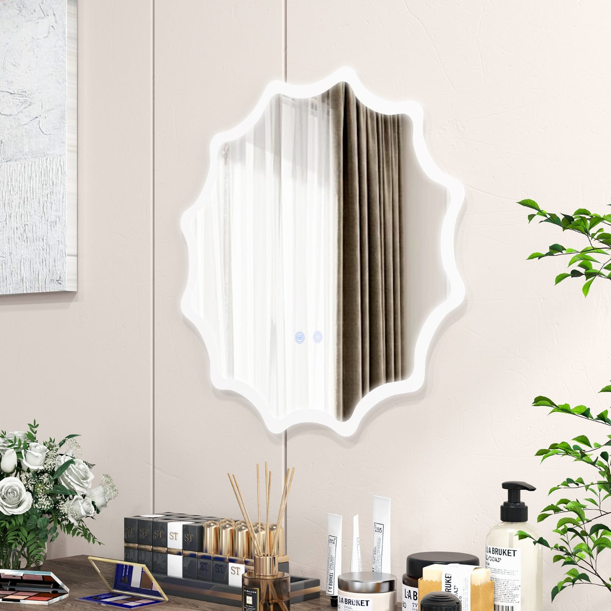 Badrumsspegel – med anti imma värmevåg design LED vägg – 60 x 60 cm – Silver