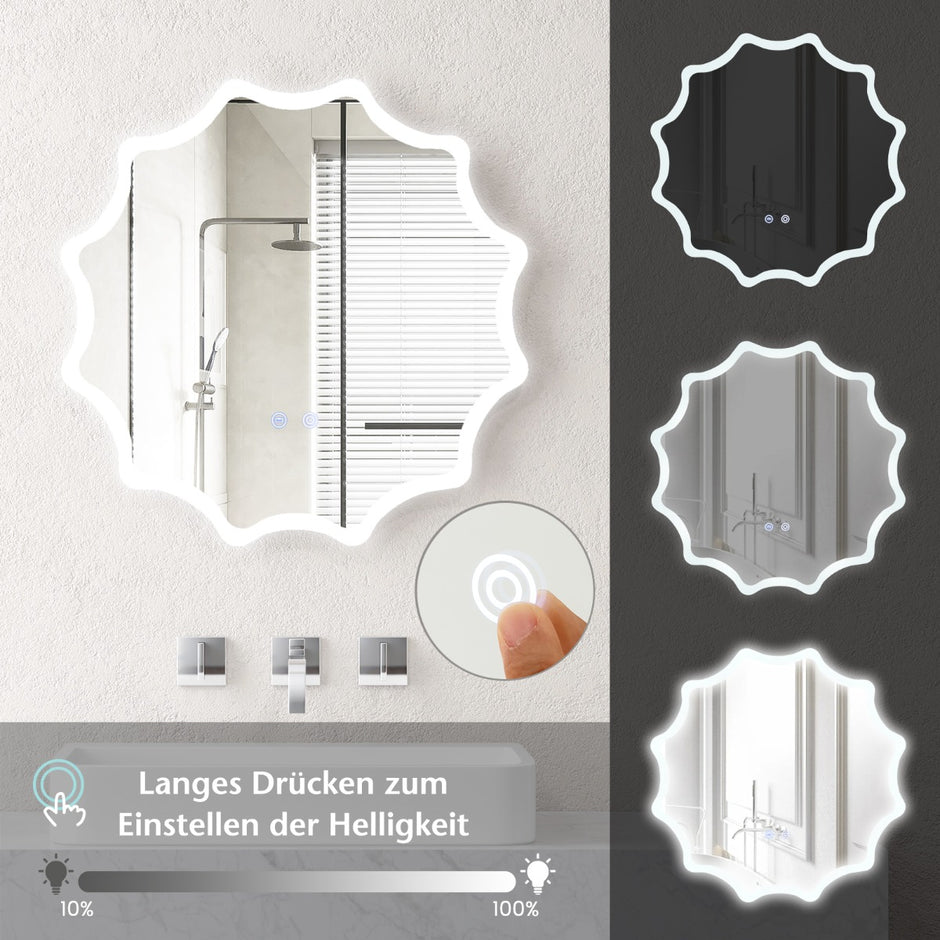 Badrumsspegel – med anti imma värmevåg design LED vägg – 60 x 60 cm – Silver