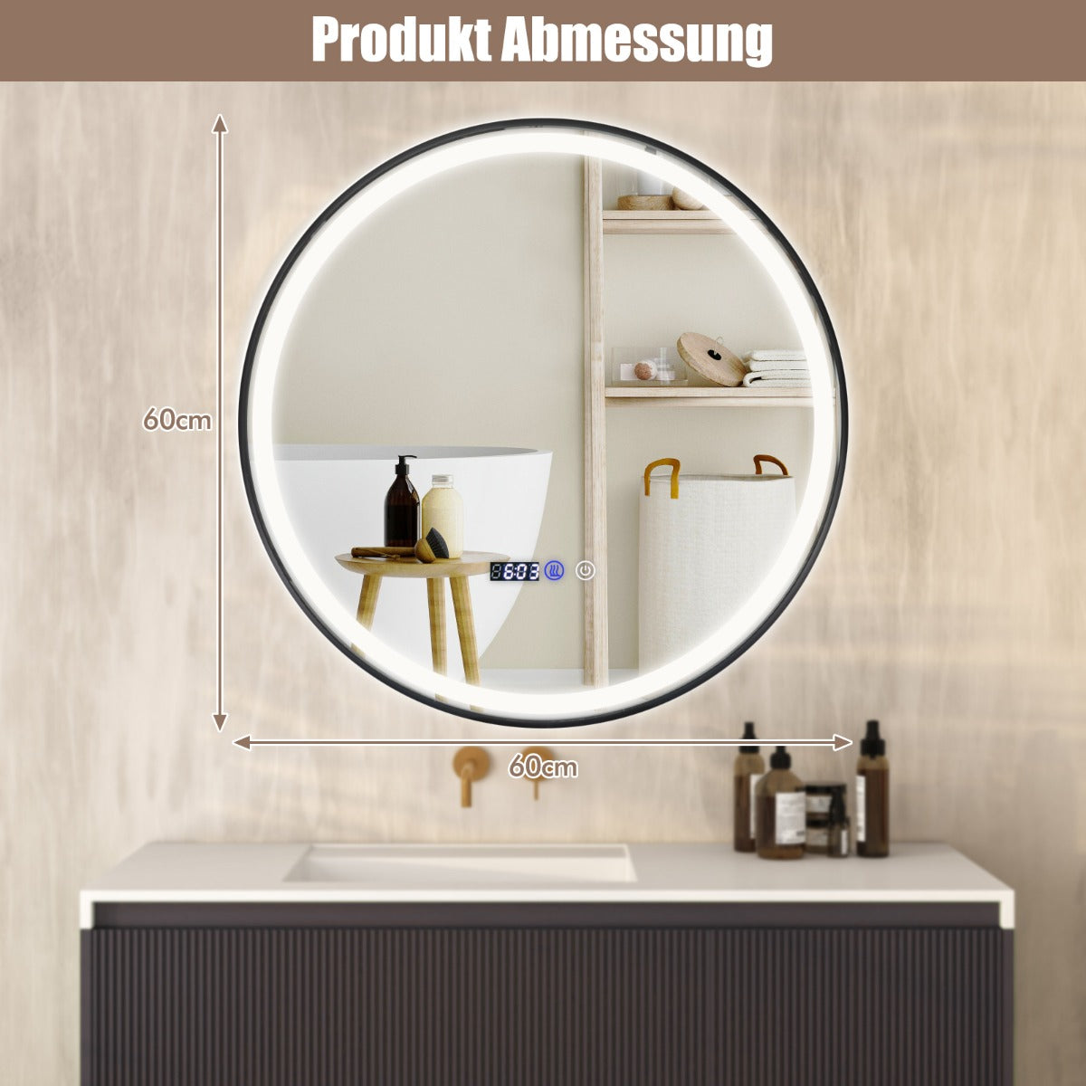 Upplyst – badrumsspegel med färgs LED ljus och minnesfunktion anti dimfunktion – 3 – Silver