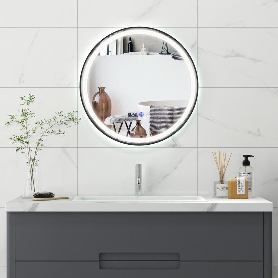 Upplyst – badrumsspegel med färgs LED ljus och minnesfunktion anti dimfunktion – 3 – Silver