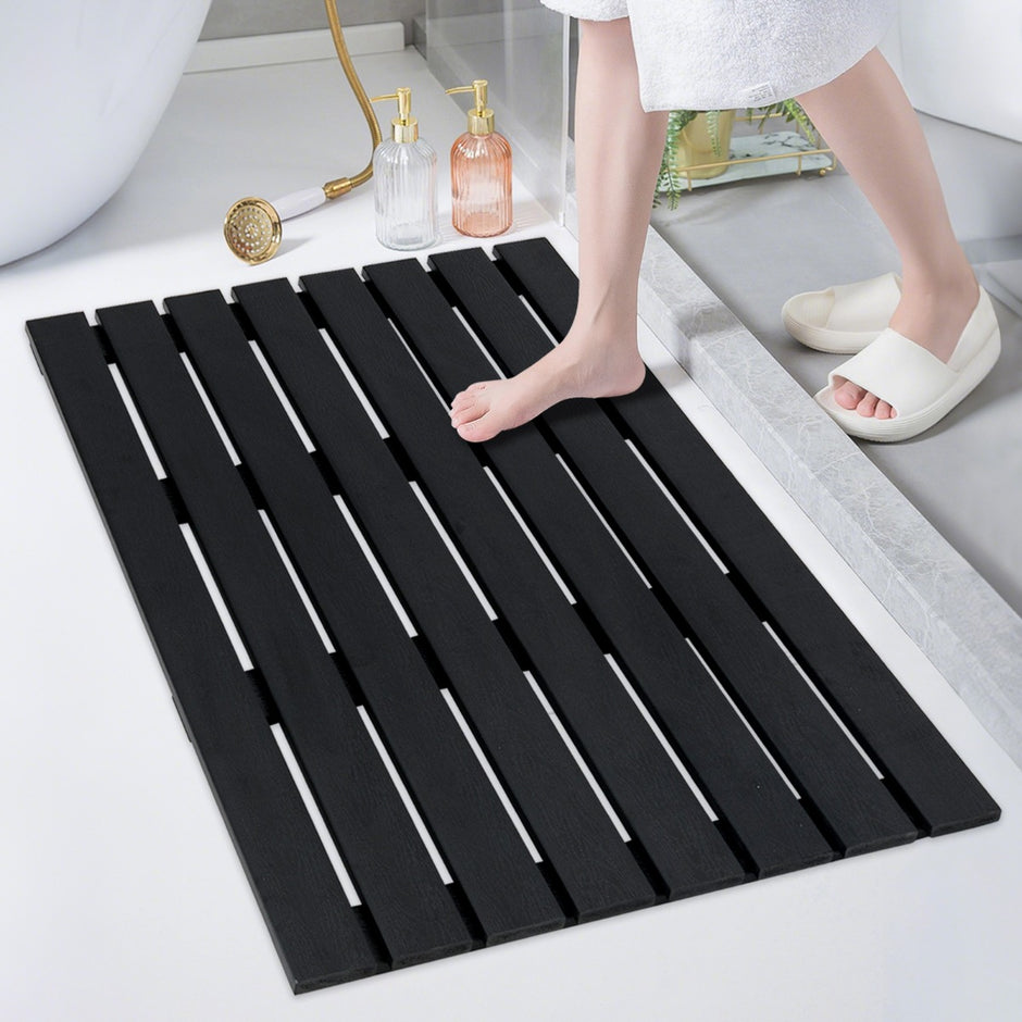 Golvelement – för soldusch WPC golvplatta trädgårdsdusch – 100 x 60 x 2,5 cm – Svart