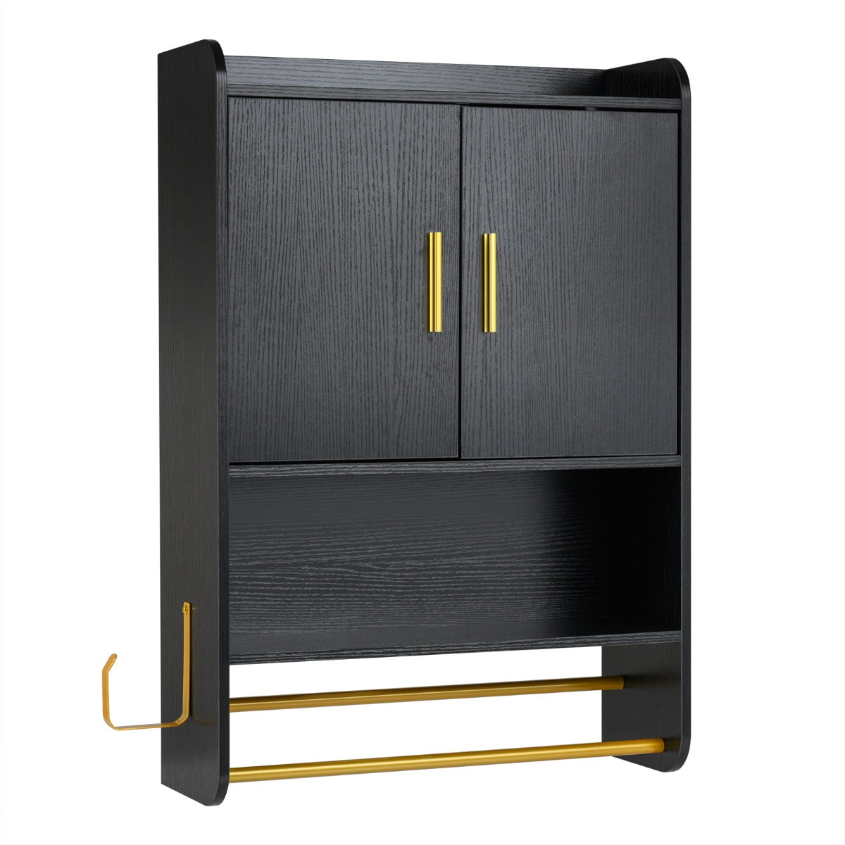 Hängande – badskåp med dörrar, hyllor och handdukshållare, justerbar, – 2 55 x 20 x 80 cm – Svart