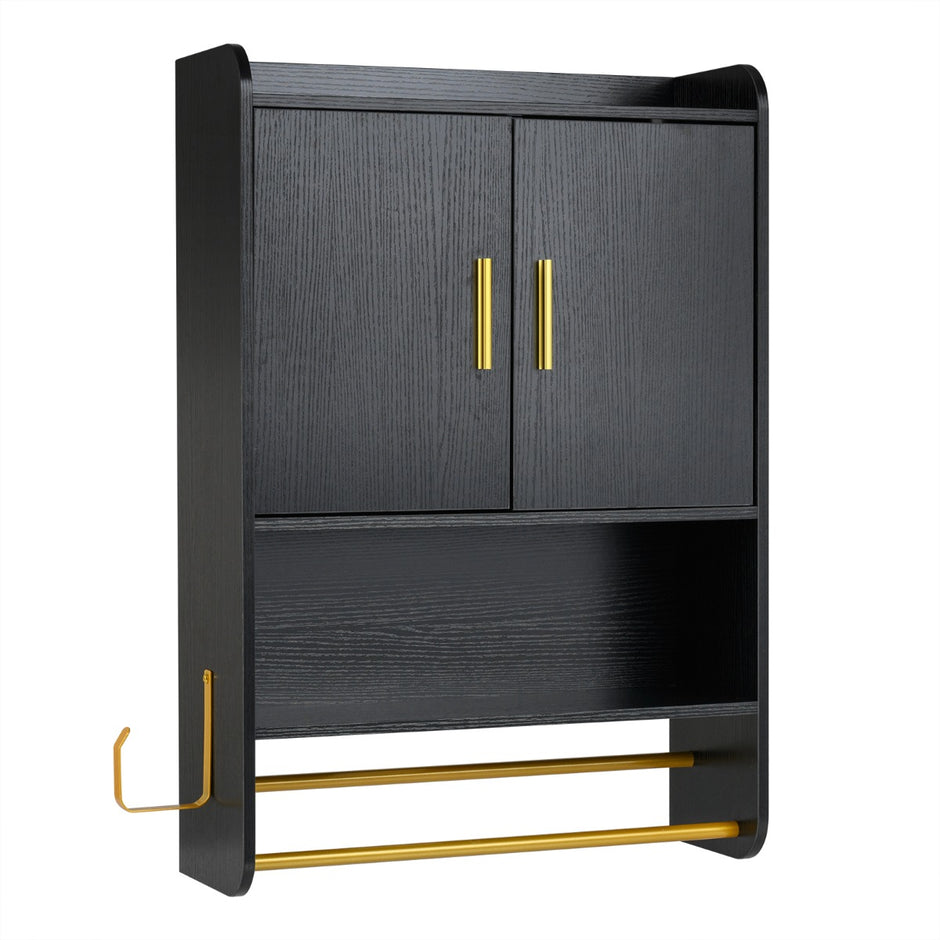 Hängande – badskåp med dörrar, hyllor och handdukshållare, justerbar, – 2 55 x 20 x 80 cm – Svart