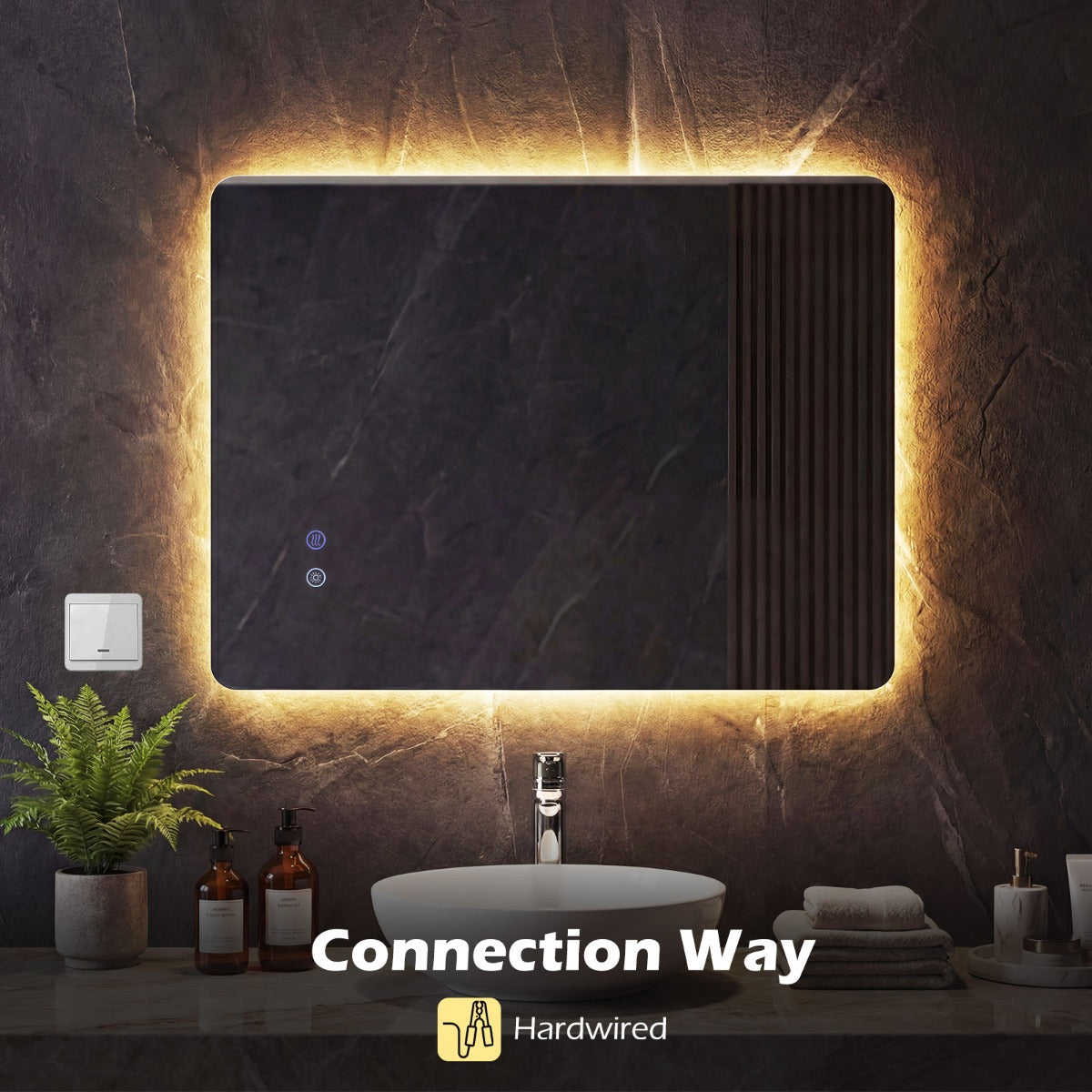 Rektangulär – LED belyst Spegel Väggmonterad – 70 x 50 cm – Silver