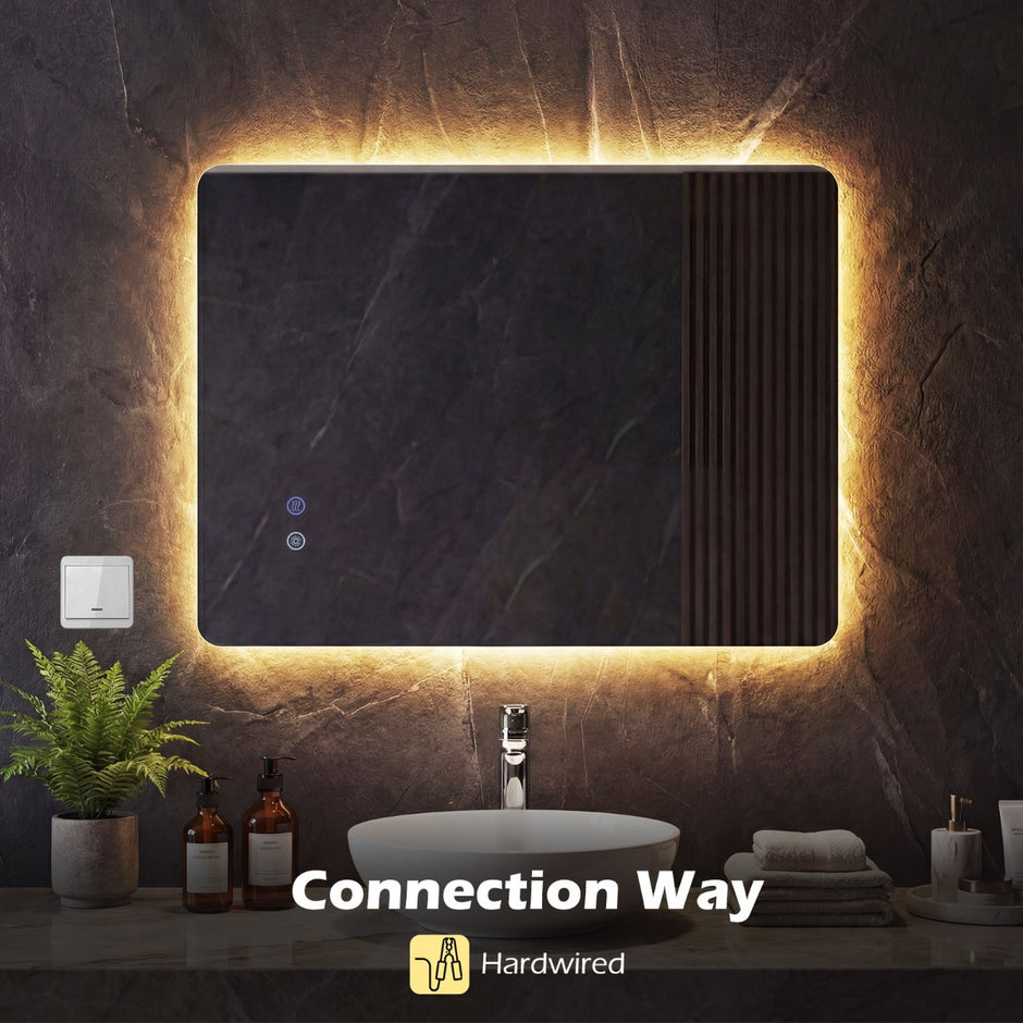 Rektangulär – LED belyst Spegel Väggmonterad – 70 x 50 cm – Silver