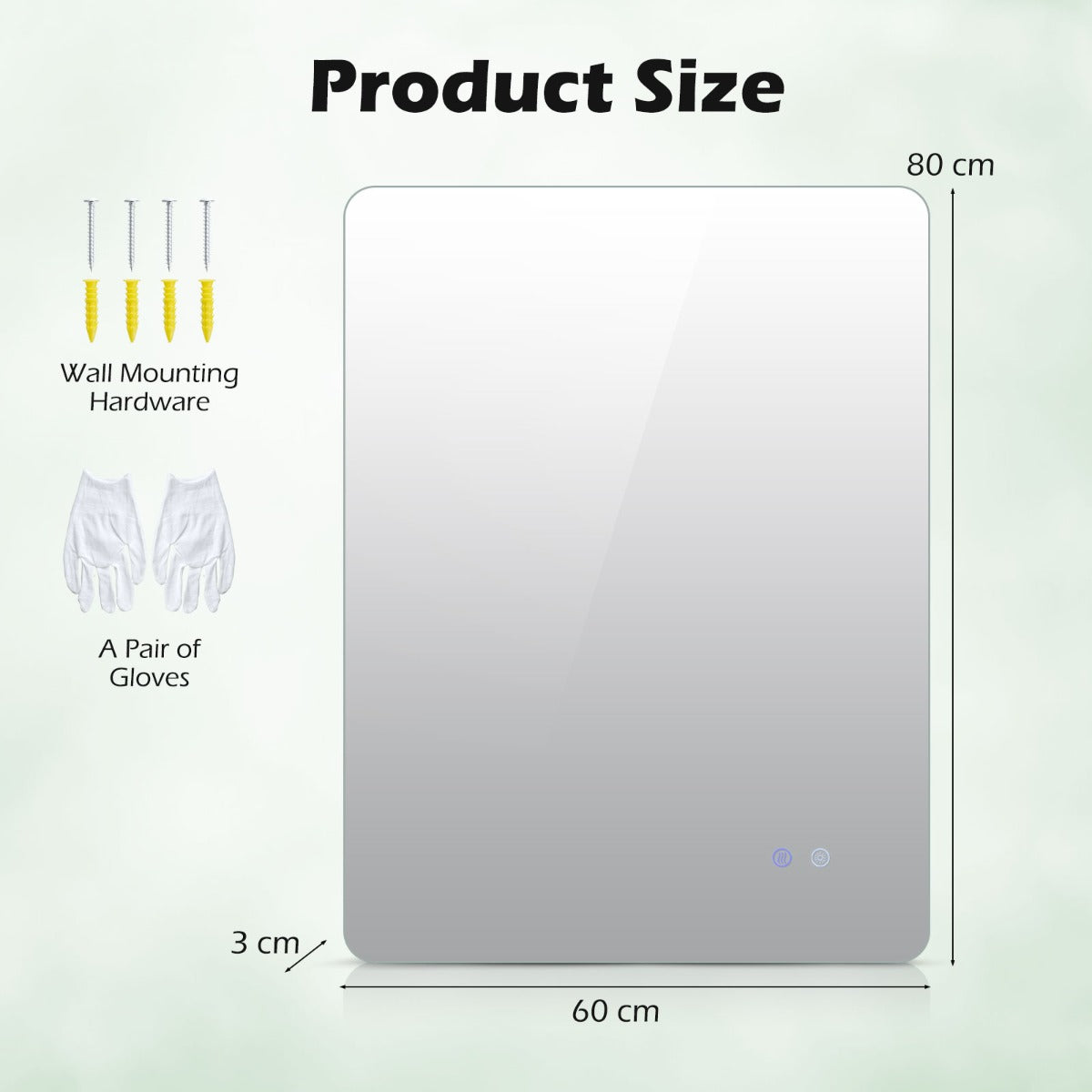Rektangulär – LED belyst Spegel Väggmonterad – 80 x 60 cm – Silver