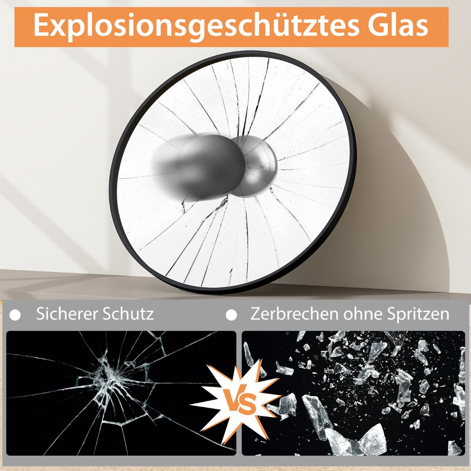 Badrumsspegel – hängande explosionssäker väggspegel för rund – 61 x 61 x 2,5 cm – Svart