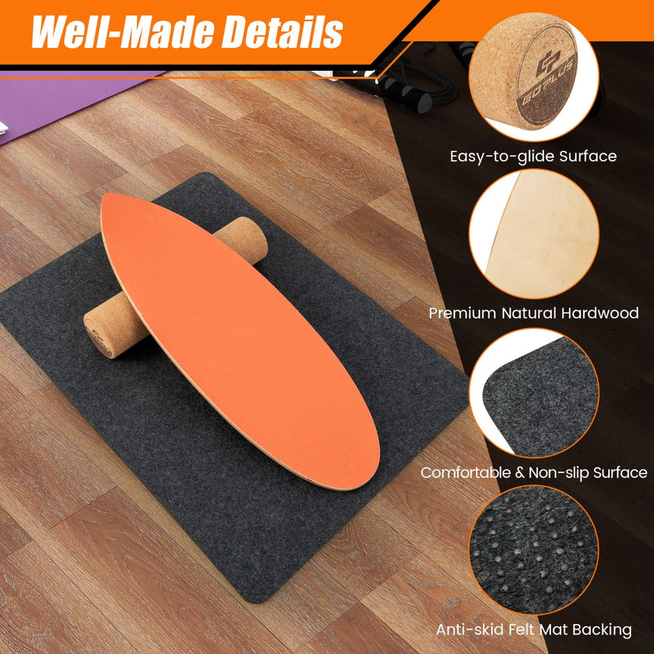Balansbräda – gjord av trä Wobble Board med rulle och filt i Balance Kit – 3 1 – Orange