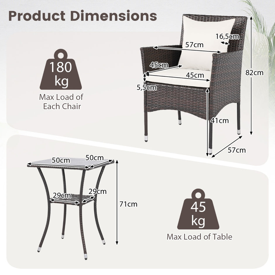 delat – trädgårdsmöbelset, rottingstolar + glasbord med kuddar, utomhus för veranda och poolområde, Off white – 3 2 – Vit