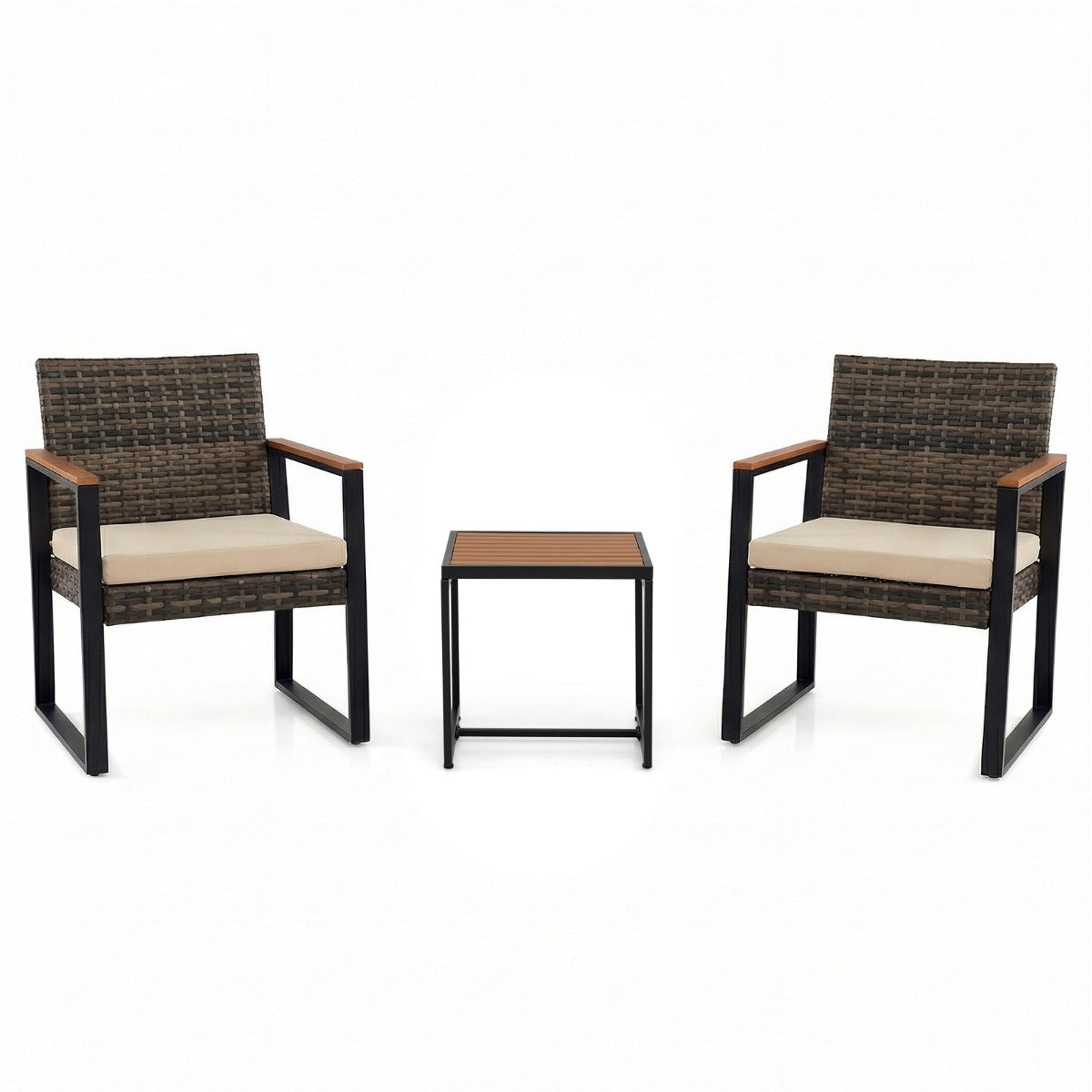Balkongmöbler – Set Med Stolar och Sidobord Mjukta Kuddar Sittgrupp Lounge – 2 – Beige