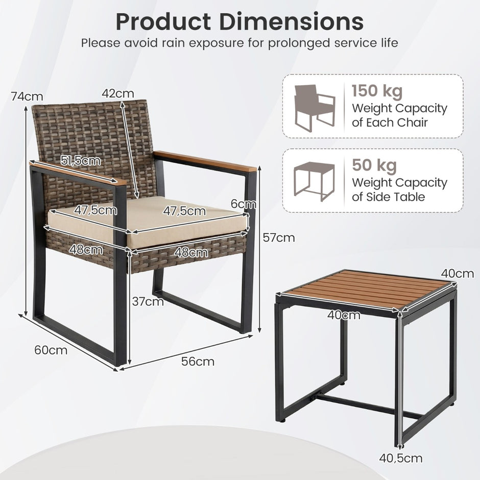 Balkongmöbler – Set Med Stolar och Sidobord Mjukta Kuddar Sittgrupp Lounge – 2 – Beige