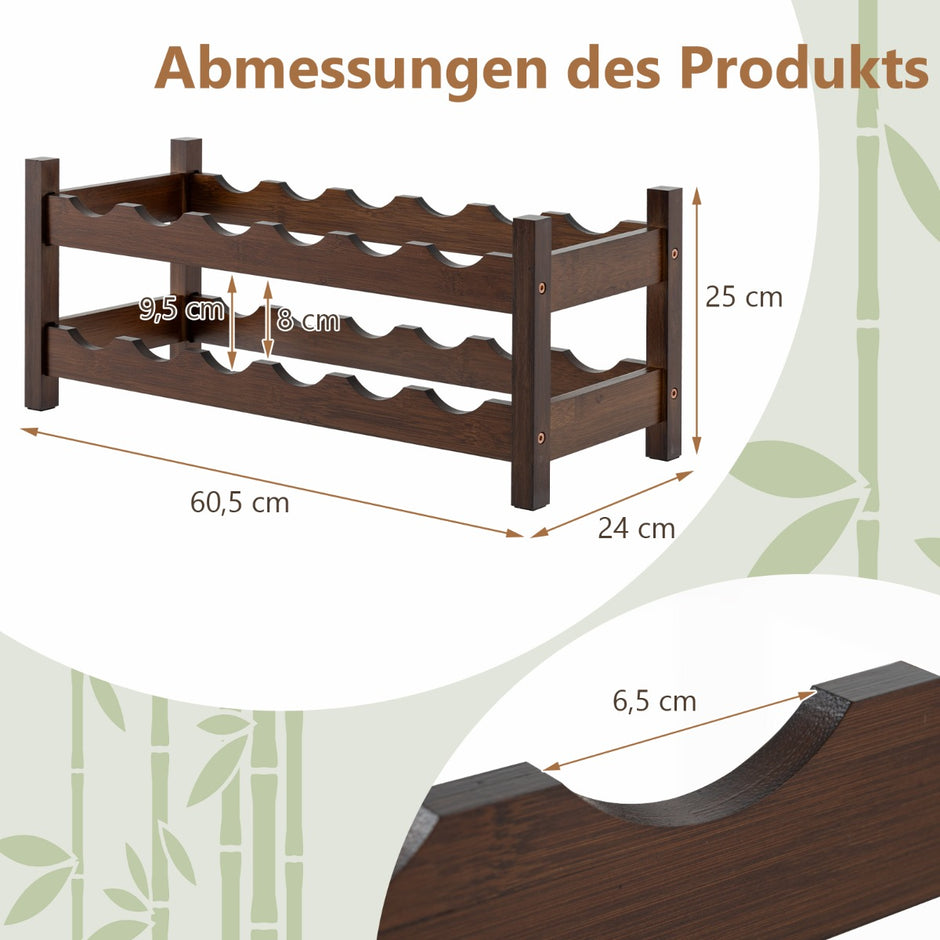 Bambu – vinrack för flaskor Flaskställ med hyllor Flaskhållare källare – 12 2 – Brun