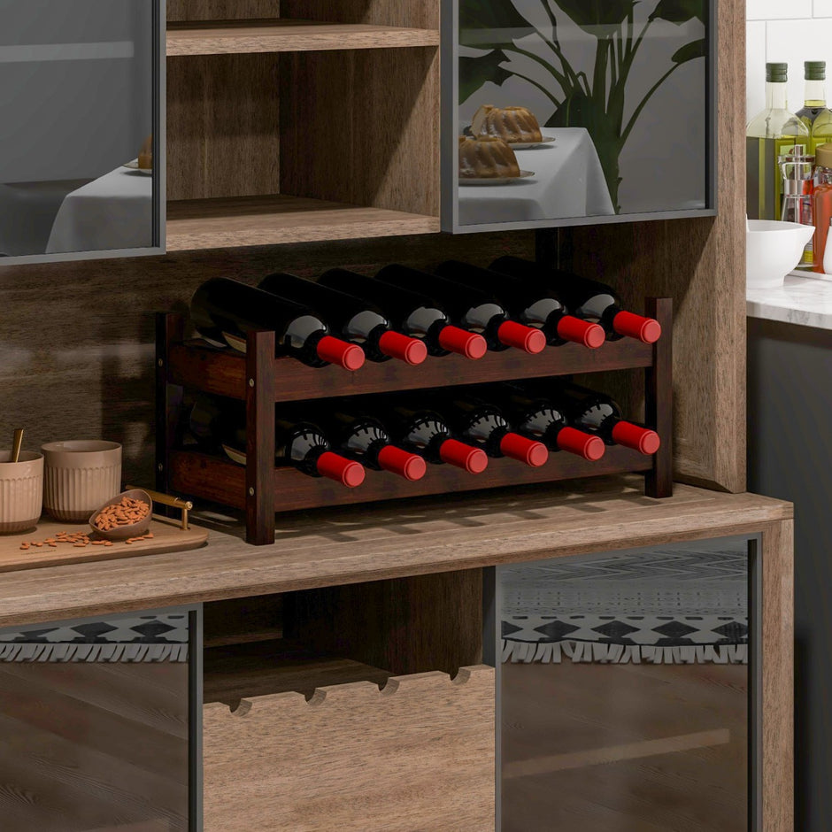 Bambu – vinrack för flaskor Flaskställ med hyllor Flaskhållare källare – 12 2 – Brun