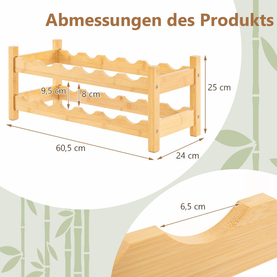 Bambu – vinrack för flaskor Flaskställ med hyllor Flaskhållare källare – 12 2 – Natur