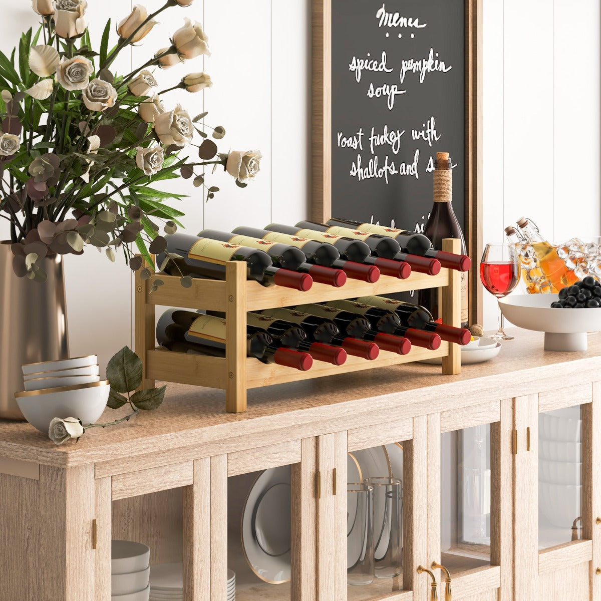 Bambu – vinrack för flaskor Flaskställ med hyllor Flaskhållare källare – 12 2 – Natur