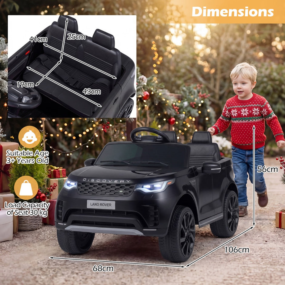 12V – Land Rover Barn Elbil Fjäderdrift LED Musik Trådlöst från år – 3 – Svart