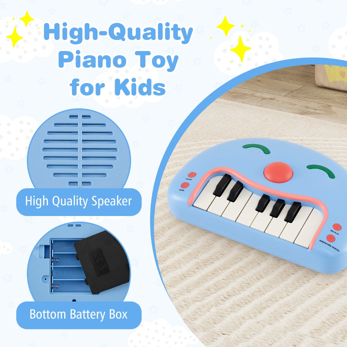 tangenter – barn keyboard med musik och ljus Baby piano bärbart – 13 – Blå