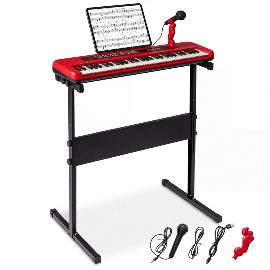 Tangenter – Barnpiano Keyboard Inomhusmusikinstrument med justerbart ställ Mikrofon Rött – 61 – Röd