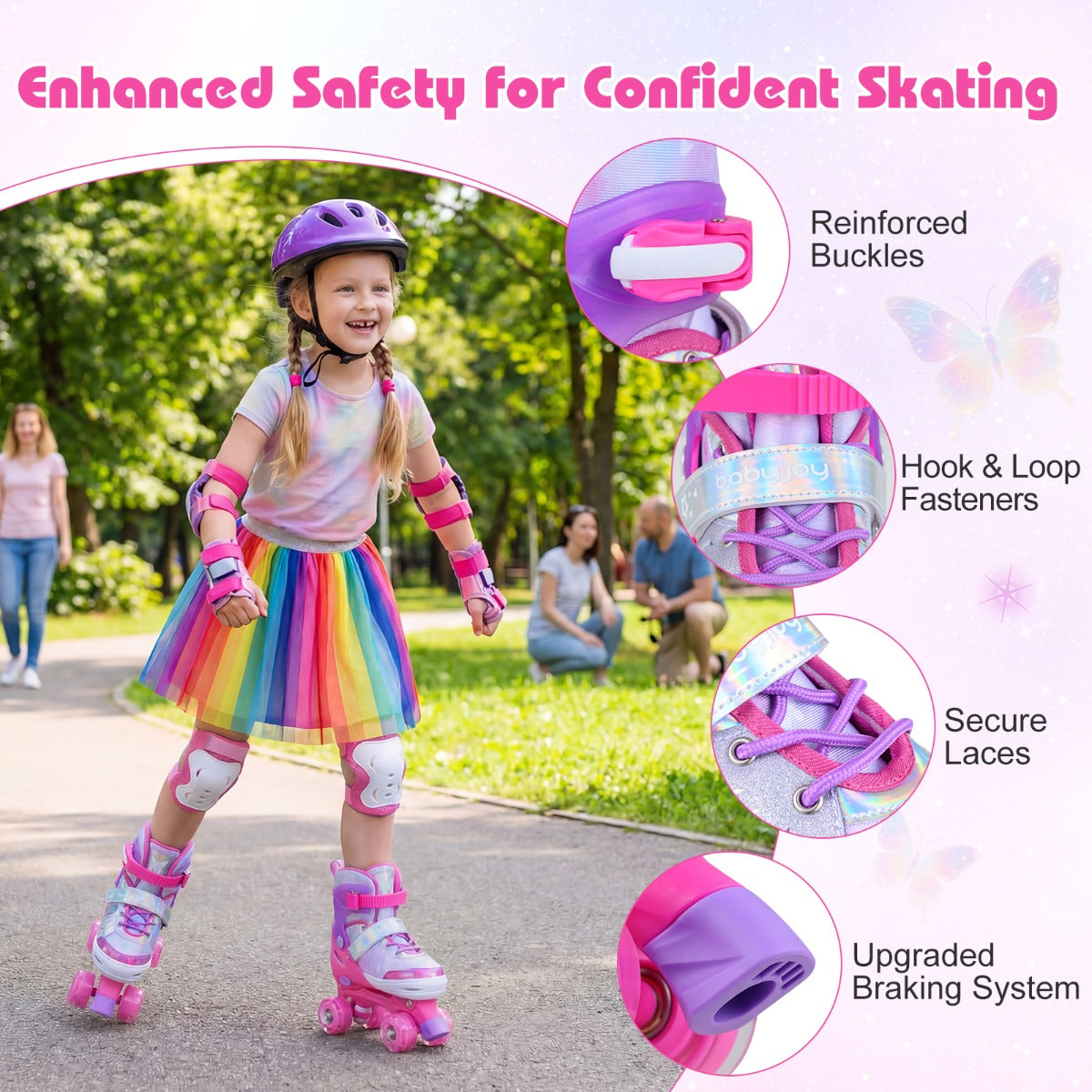 Justerbara – rullskor i storlekar EU fyrhjuliga quad skater med lysande – 4 34-37, 4 – Rosa