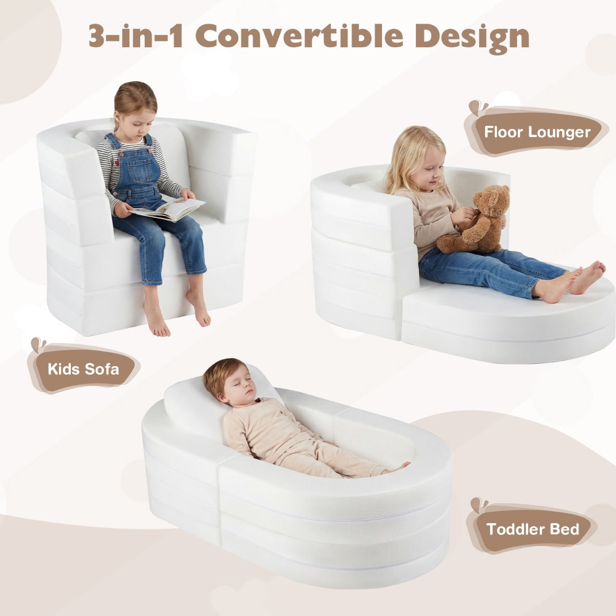 i – barnsängsoffa vikbar med mjuk skummad fyllning och bekväm kudde – 3 1 – Beige