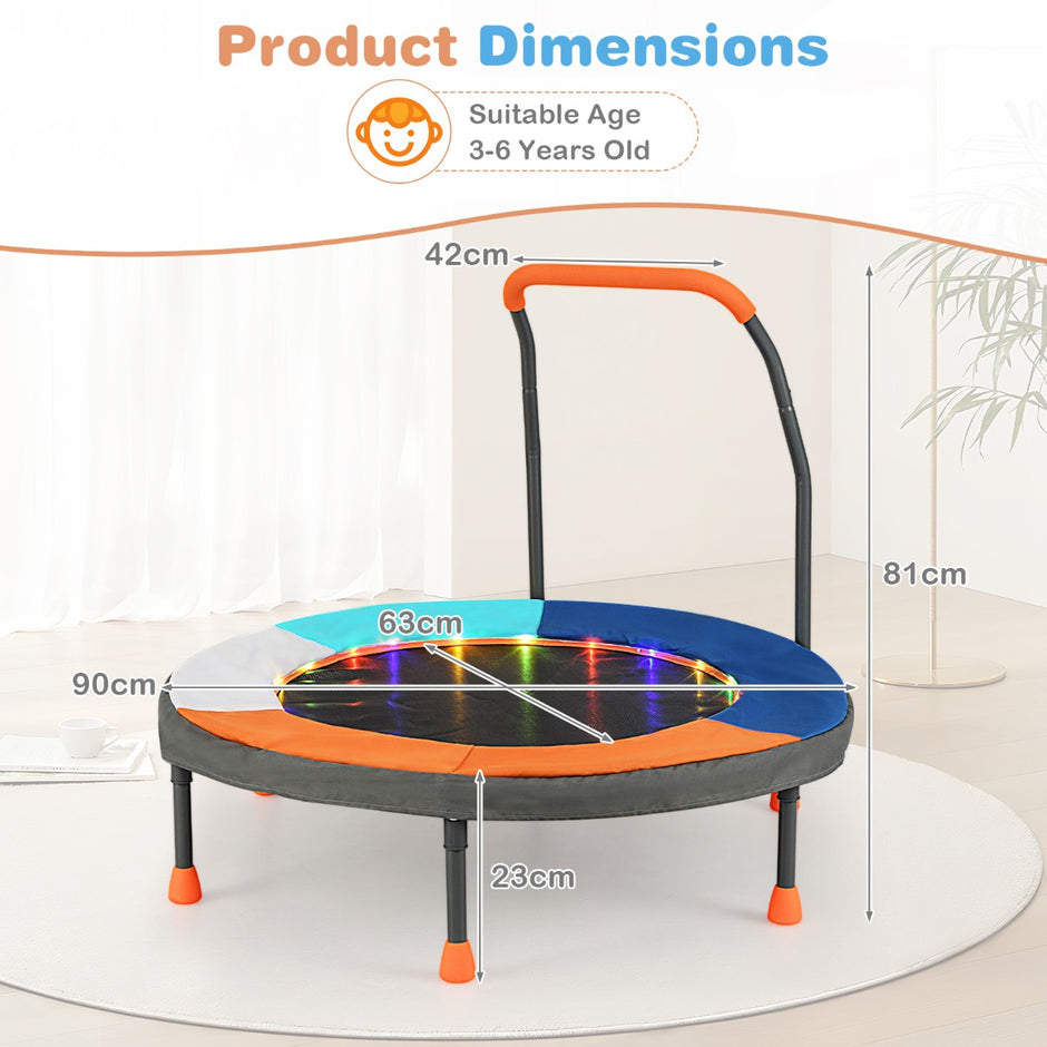 Barntrampolin – Med LED Belysning Och Handtag Väska Mini Mörkblå – Ø 90 Cm – Marinblå