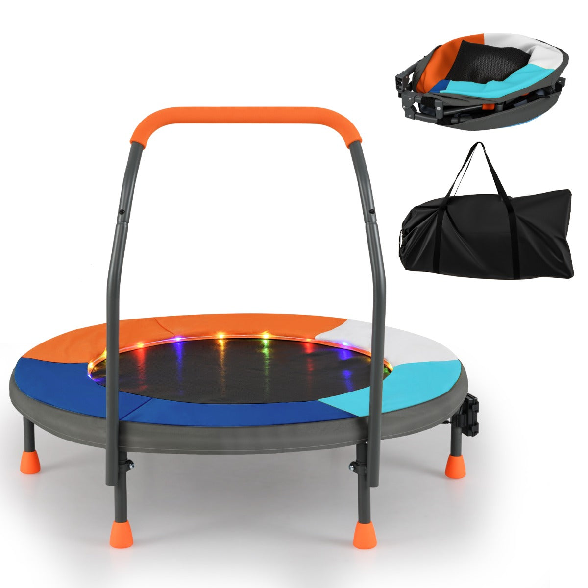 Barntrampolin – Med LED Belysning Och Handtag Väska Mini Mörkblå – Ø 90 Cm – Marinblå