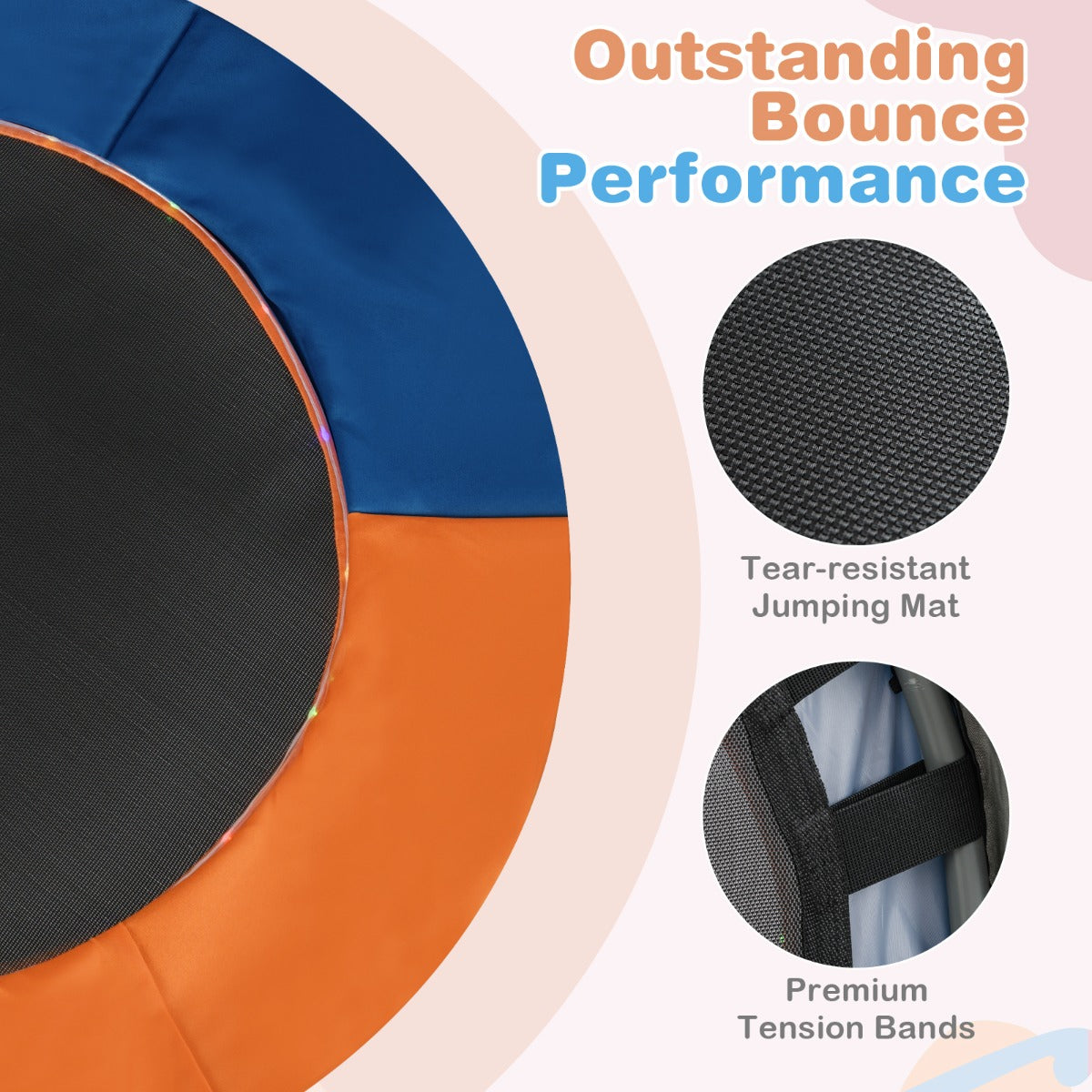 Barntrampolin – Med LED Belysning Och Handtag Väska Mini Mörkblå – Ø 90 Cm – Marinblå