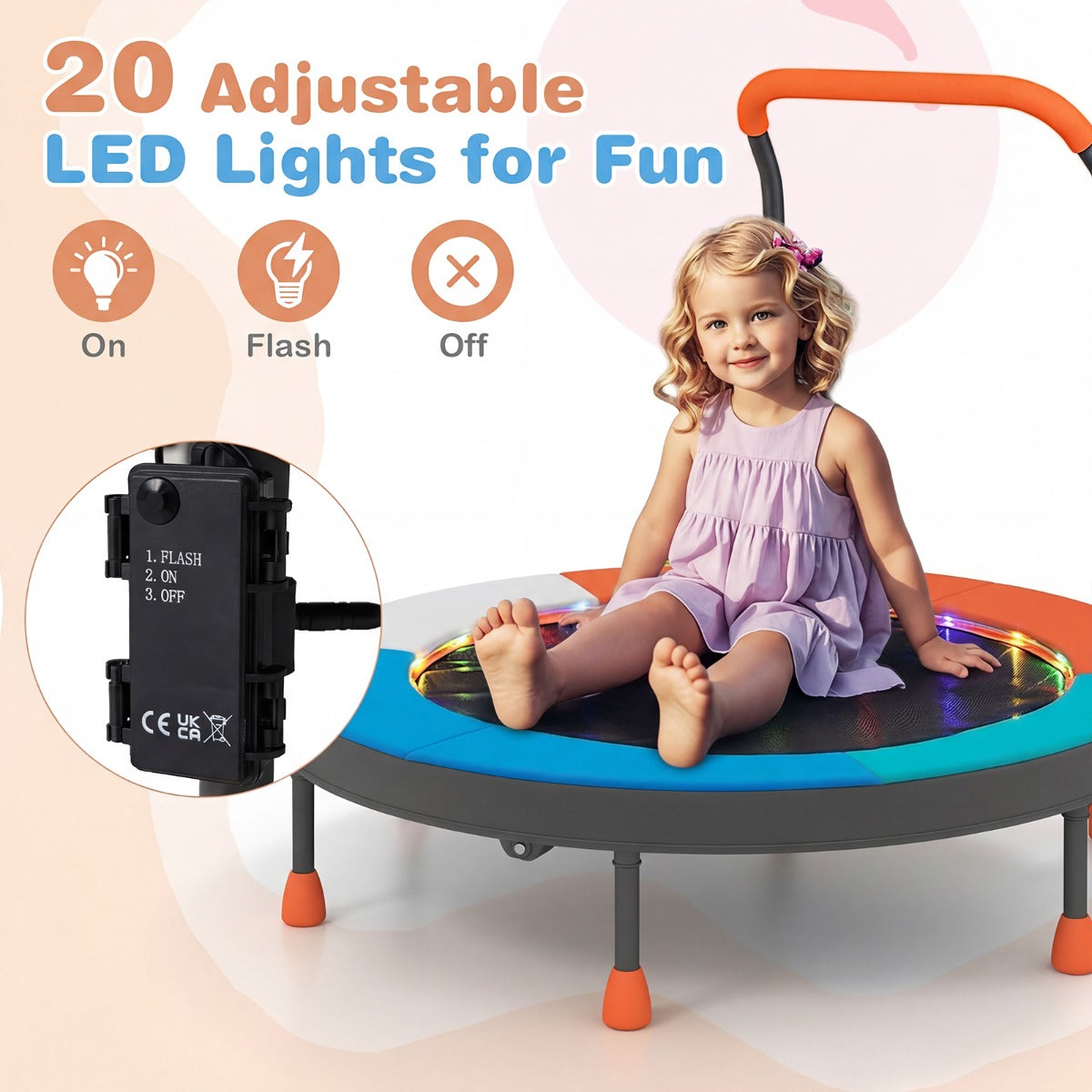 Barntrampolin – Med LED Belysning Och Handtag Väska Mini Ljusblå – Ø 90 Cm – Blå