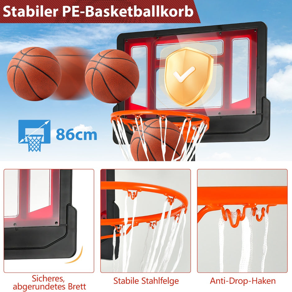 Basketkorg – för barn Väderbeständigt korgställ med justerbar höjd från – 90-210 cm – Röd