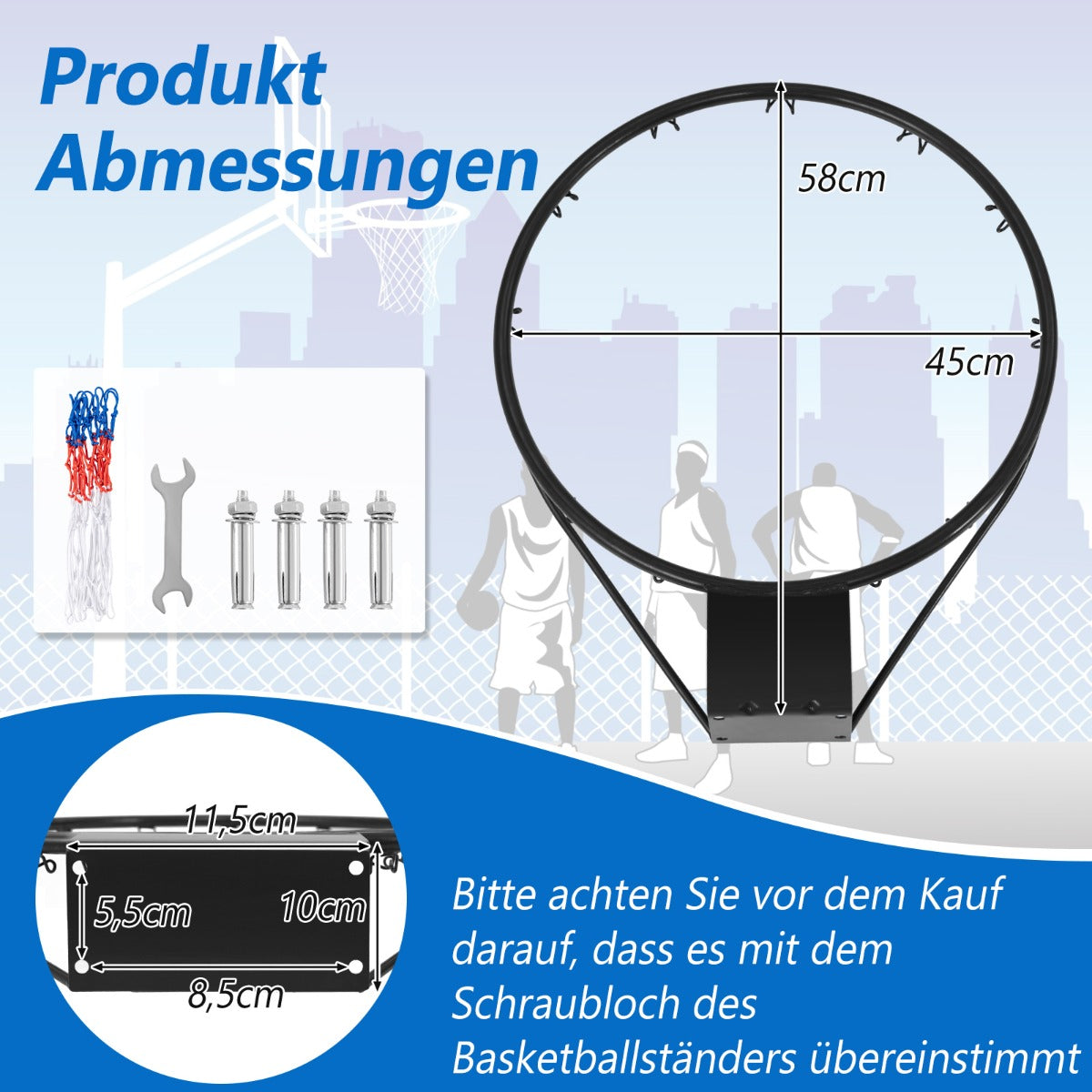 Basketbåge – med ring och nät för dörr inomhus mini – Ø 45 cm – Svart