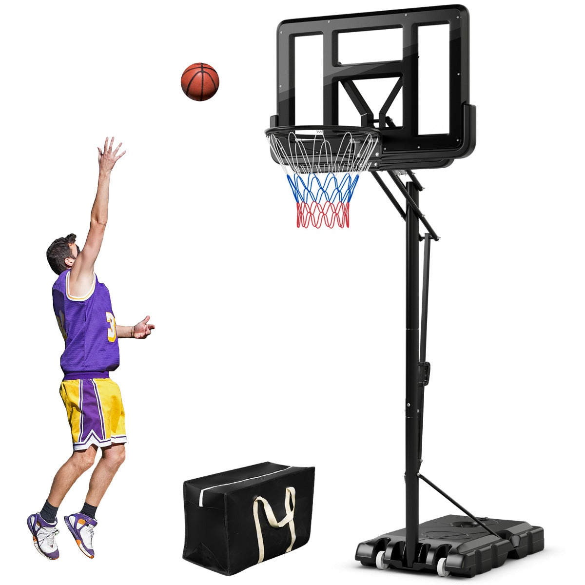 Basketställ – Höjdjusterbar basketbåge med – 245-305 cm – Svart
