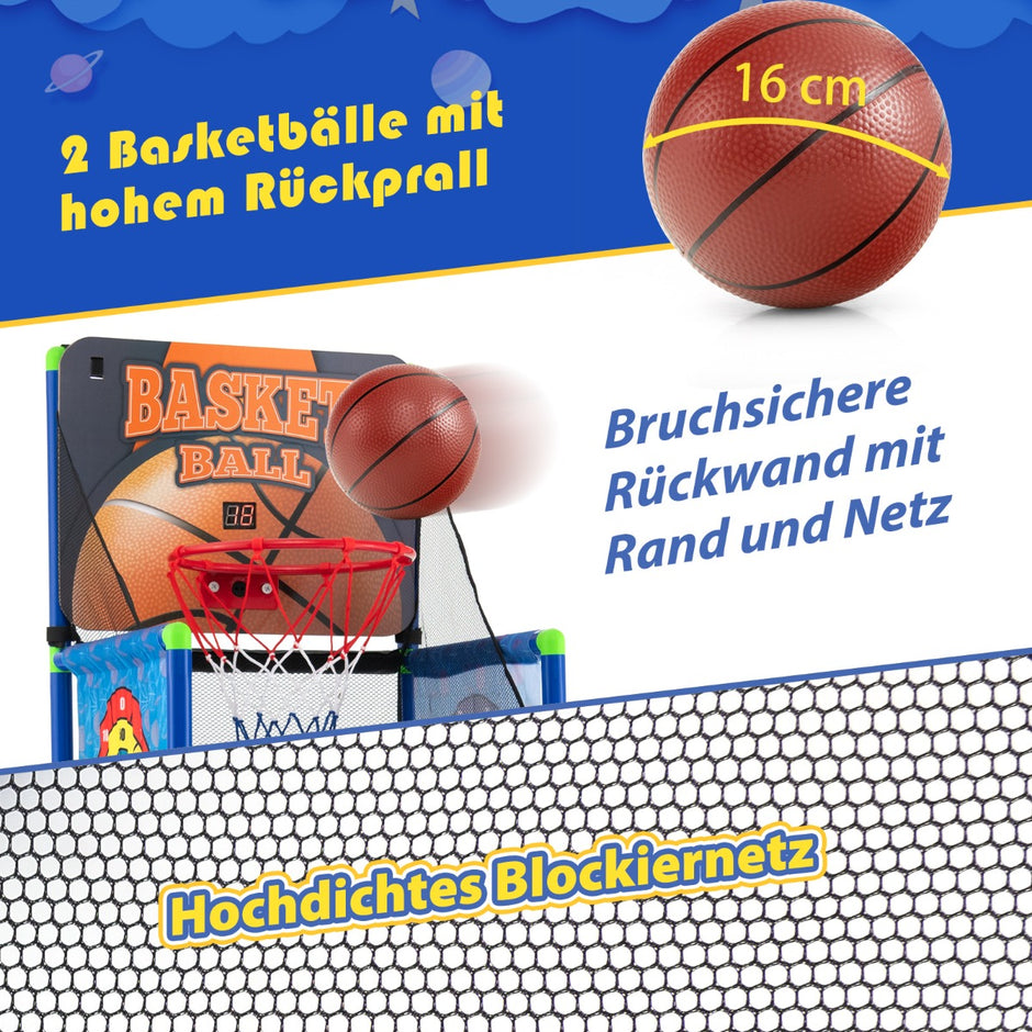 Arkadbasketspelset – med resultattavla och ljudeffekter inkl. basketbollar pumpblå – 2 – Blå