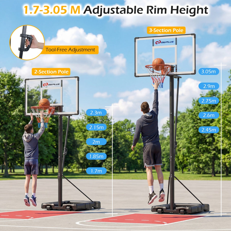 Basketkorg – Med Stativ och Hjul Viktpåse Höjdjusterbar Basketställning Korbanläggning – 2 – Svart