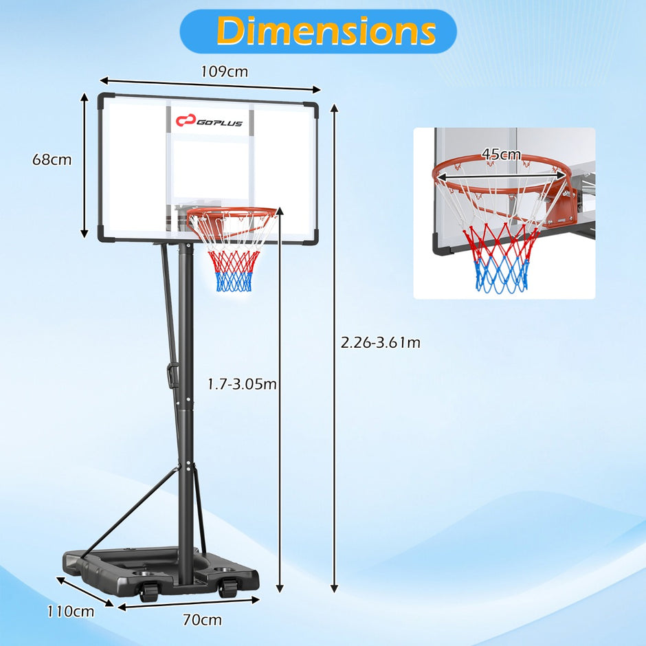 Basketkorg – Med Stativ och Hjul Viktpåse Höjdjusterbar Basketställning Korbanläggning – 2 – Svart