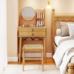 Liten – sminkbord med spegel kompakt frisörbord lådor öppna hyllor – 60 cm 2 – Natur