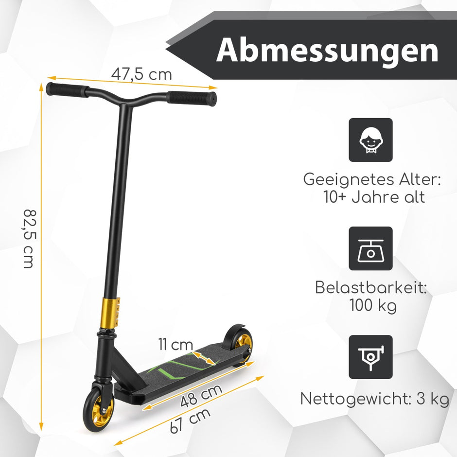 Stunt – Scooter med styrning och PU hjul aluminiumplatta – 360 – Svart