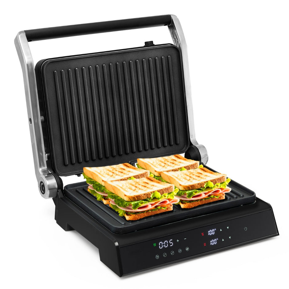 i – 1800W Panini pressgrill med non stick plattor elektrisk – 3 1 – Svart