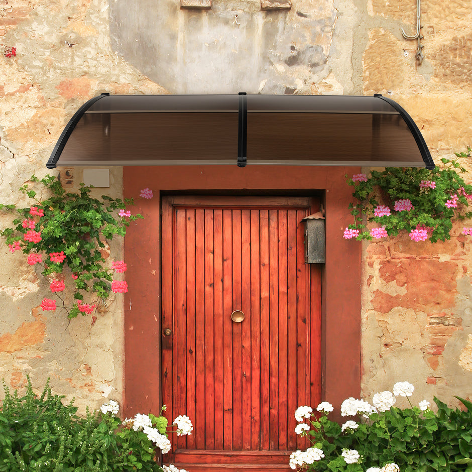Entrétak – för ytterdörr Aluminium Överbyggnad Pultbåge – 199 x 99 cm – Kaffe