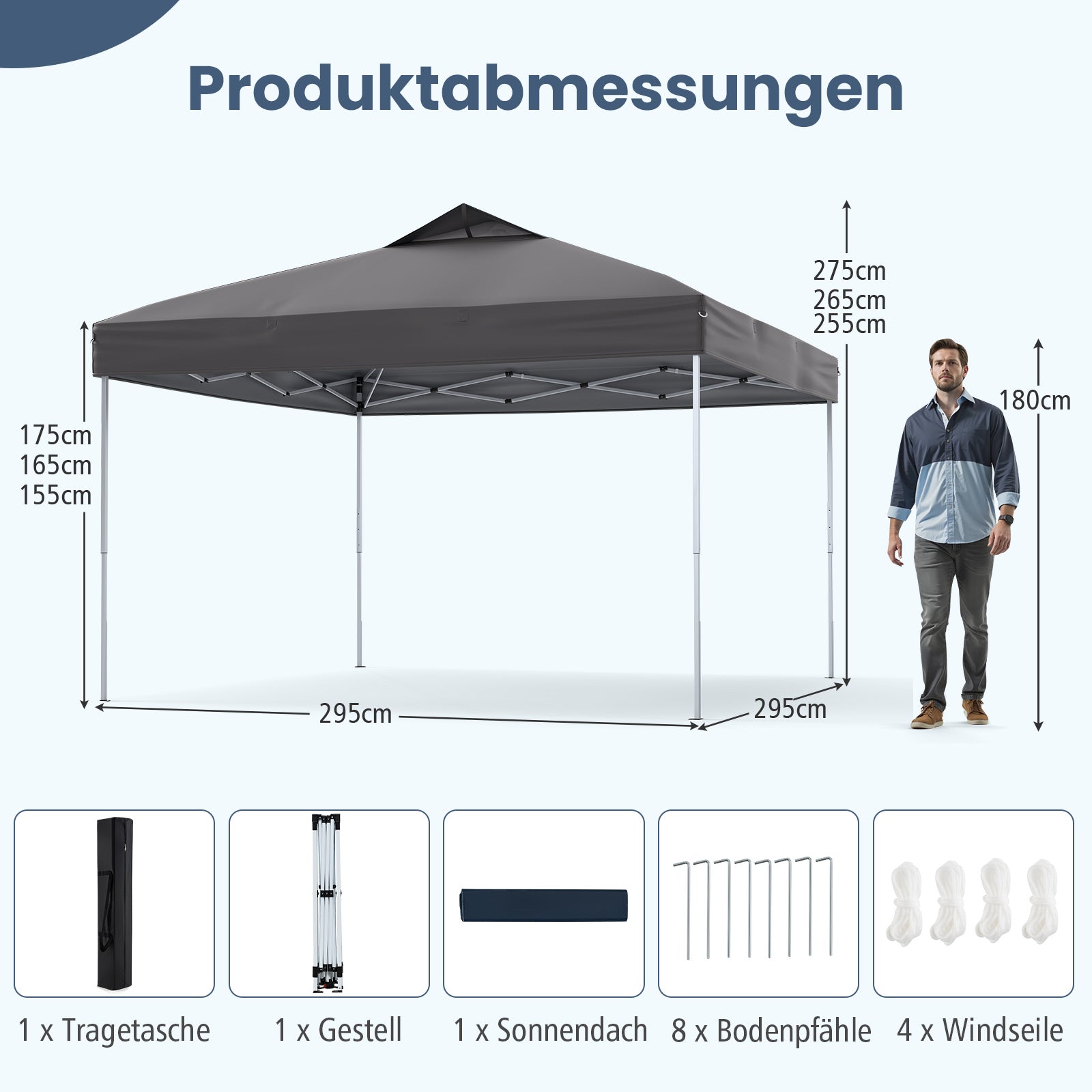 Paviljong – vattentät stabil UV skydd 50+ partytält fälltält – 3 x 3 m – Grå